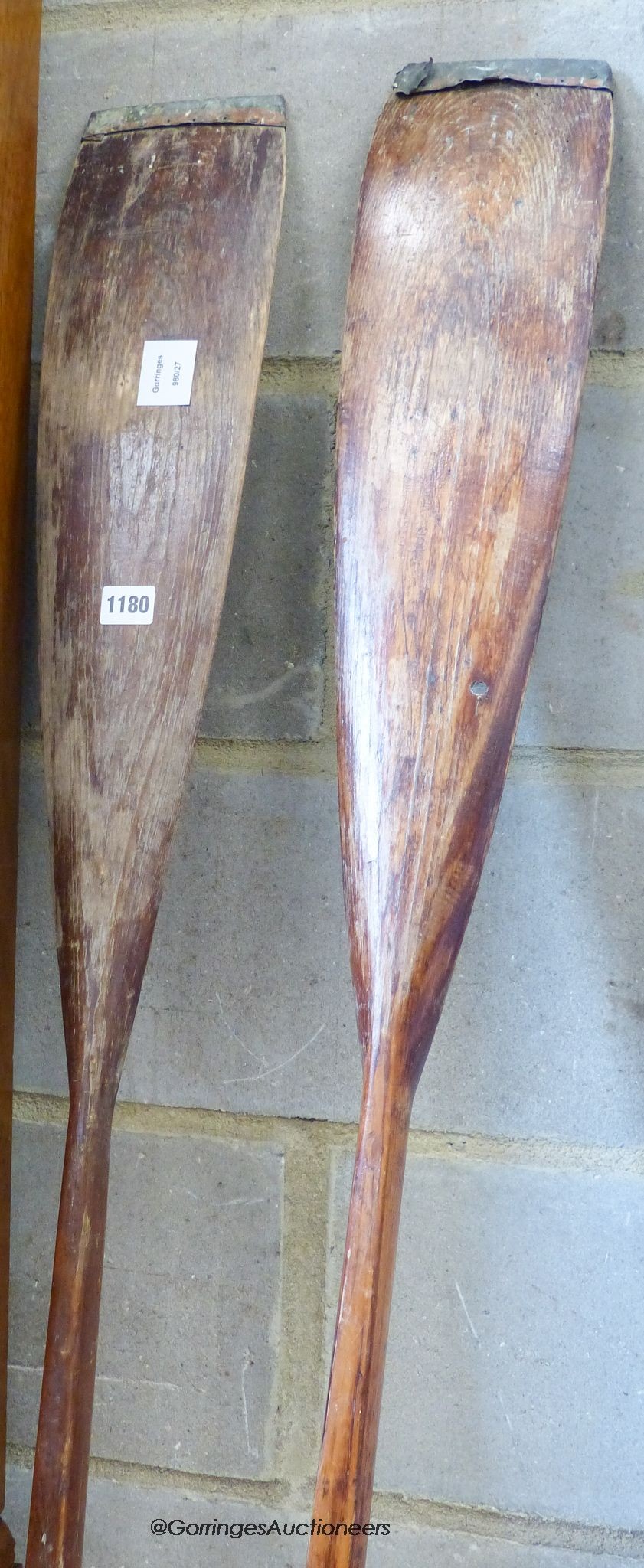 A pair of vintage wooden oars